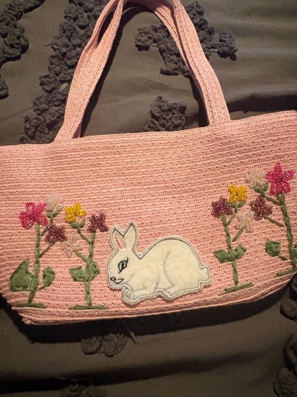 Pink Bunny Embroidered Mini Tote Bag 🐇Bunny Love 🐇🐇